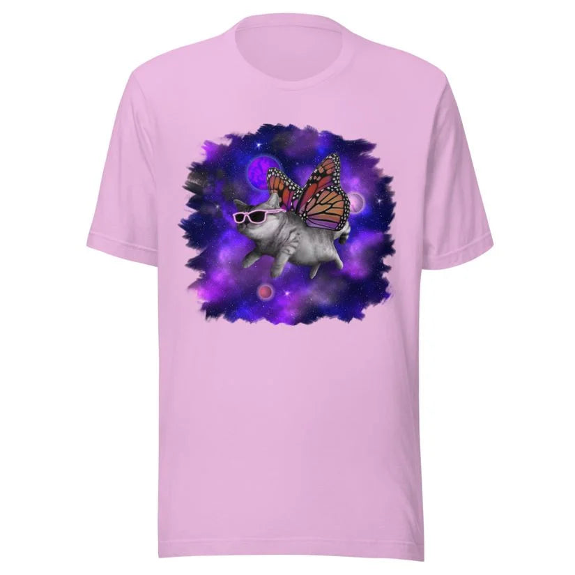 Space cat butterfly t-shirt