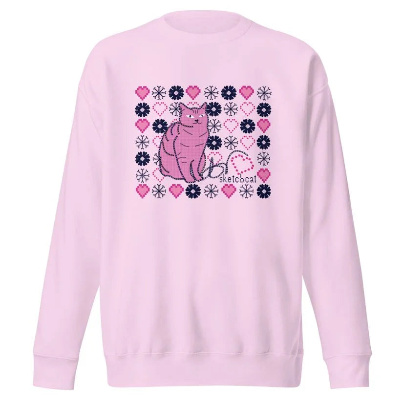 Snowflake heart cat premium sweatshirt