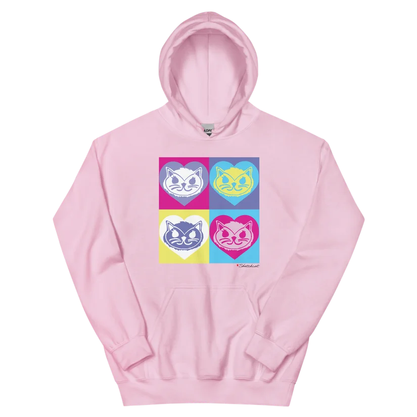 Heart pop art cat hoodie